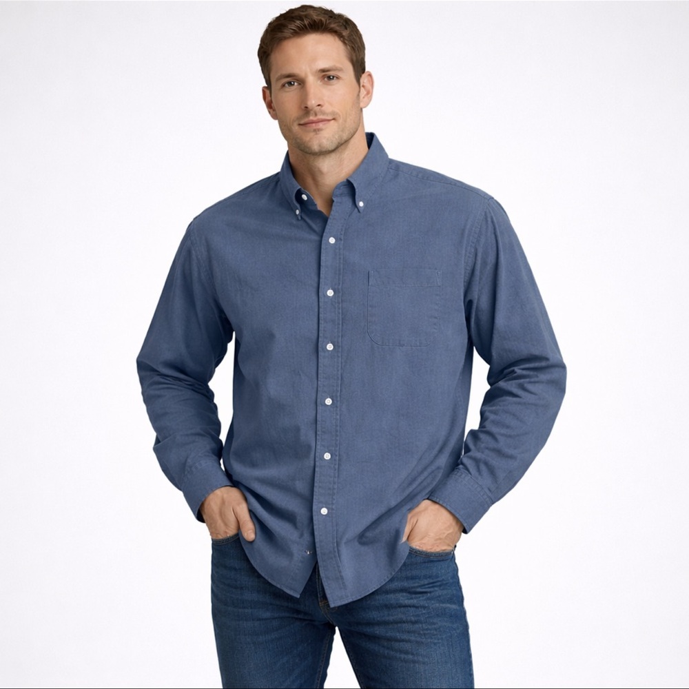 Eddie Bauer Men’s Blue Button Down Shirt XL Performance Stretch Long Sleeve
